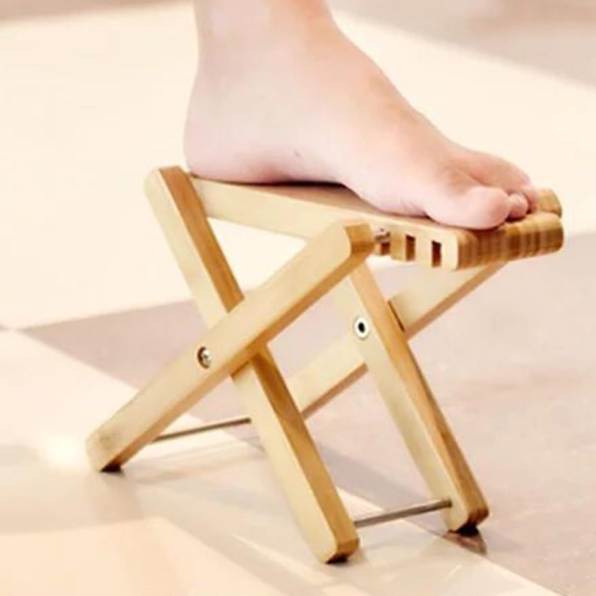 Sgabello Pieghevole in Legno per Chitarrista, Portatile e Regolabile | Struttura in Legno e Tessuto, Marrone, Borsa Inclusa, per Ufficio e Soggiorno