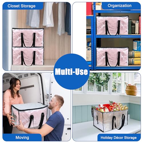 Rihim Clear Moving Bags 90L - 8 Pack Large Heavy Duty Storage Bags with Zipper, PP Plastic, Waterproof - Moving Totes with Lids, Packing and Storage Clothes, Pillow etc