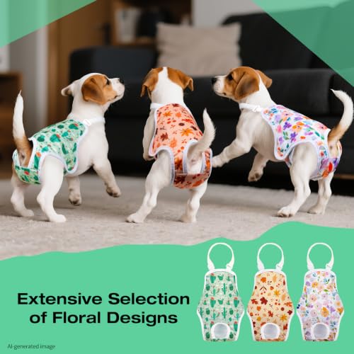 Image of 3 Pack Washable Female Dog Diapers with Adjustable Suspender, Reusable Sanitary Panties for Dogs in Heat, Leak-Proof Design for Small Dogs