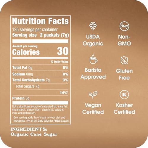 Image of Organic White Sugar In The Raw, 250 Count (Pack of 2)
