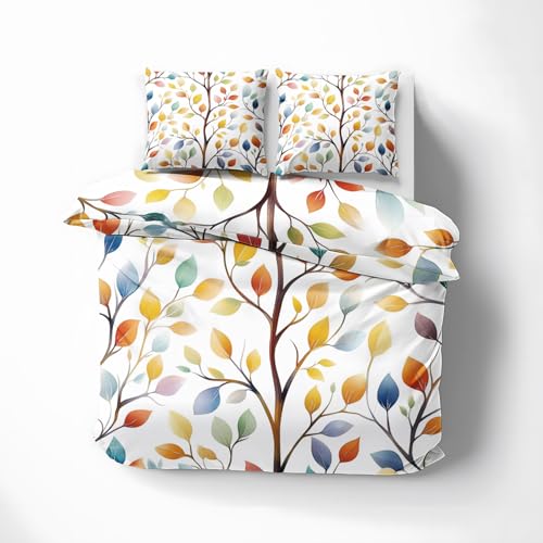 Parure de Lit Imprimée Branche en Microfibre Douce pour Lit 2 Personnes