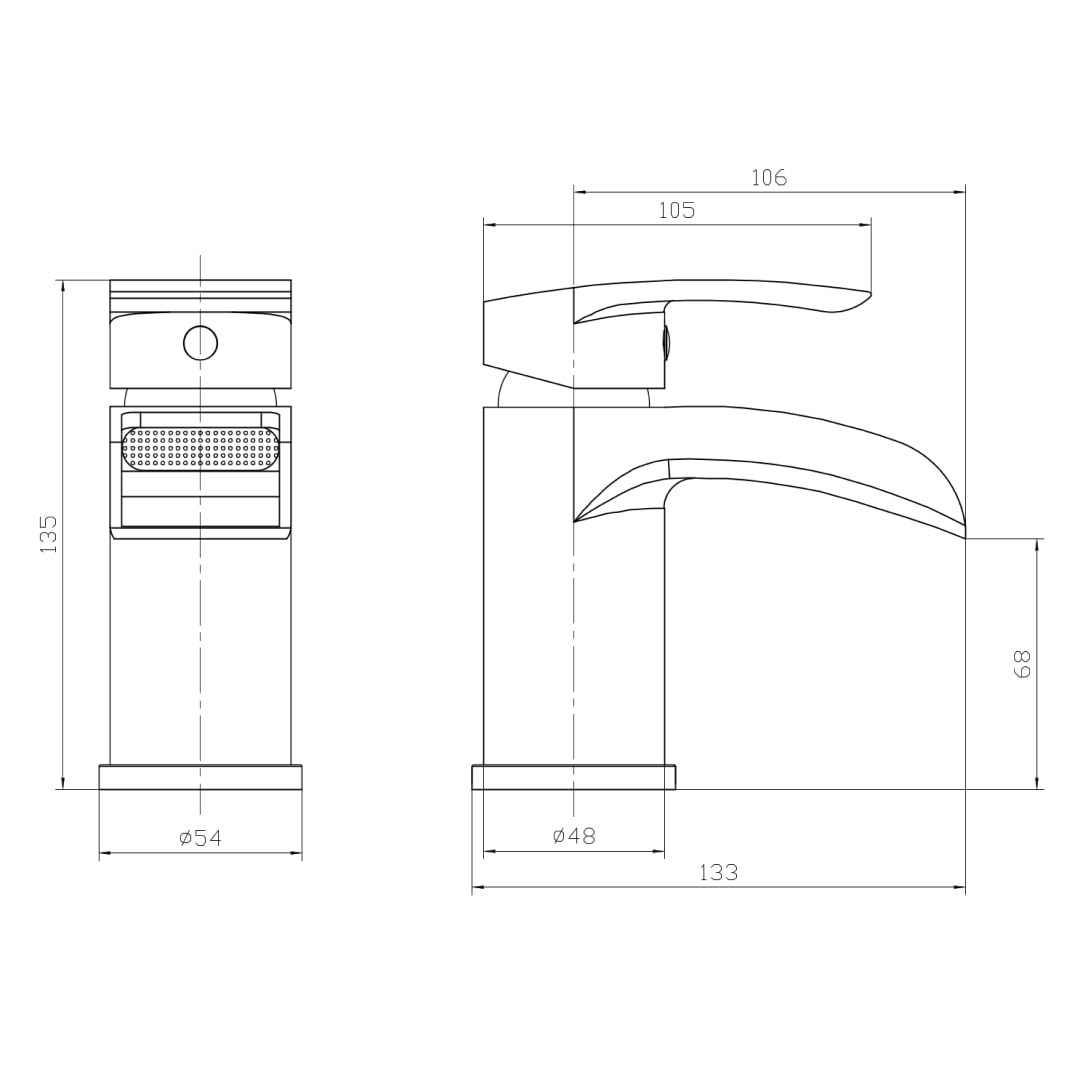 VeeBath Stream Robinet mitigeur de lavabo rond cascade mono, finition noire mate, levier unique, robinet d'évier moderne avec bonde de vidage, robinet de salle de bain monté sur le plateau, design