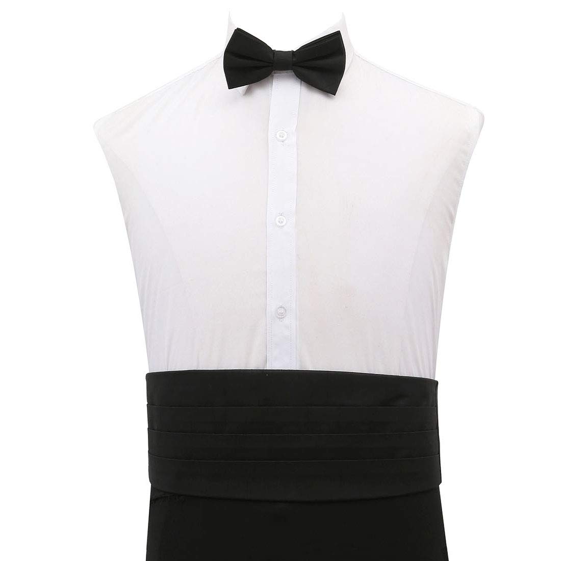 DQT Mens Plain Shantung Pre-Tied Bow Tie & Cummerbund Set - Wedding Tuxedo Formal - Black