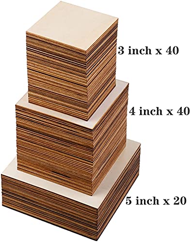 Image of Cliths 100 Pieces Unfinished Square Wood Pieces 3 Size Blank Wood Slices for Coasters DIY Crafts and Home Decor Painting
