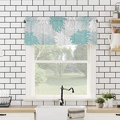 Teal Dahlia Valances For Windows Antique Colorful Blue Teal Grey Dahlia Flower Rod Pocket Short Window Valance Curtains Holiday Home Decor Window Treatment For Kitchen Living Room Bedroom 54X18In #TOP3
