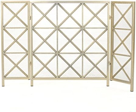Christopher Knight Home Margaret 3 Panelled Iron Fireplace Screen, Gold