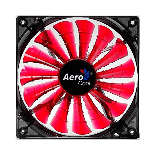 Aerocool SHARK - Ventilador gaming para PC (12 cm, 12V/7V, 15 aspas, 14.5 dBA, 1500rpm, iluminación LED naranja, ultrasilencioso, antivibración, cables enmallados), color rojo