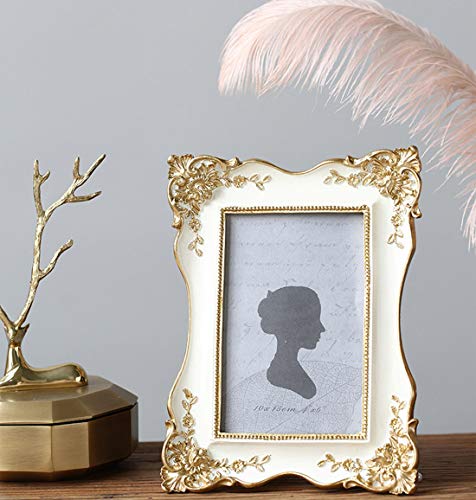 Sikoo Vintage Picture Frame 4X6 Antique Baroque Tabletop Wall Hanging Photo Frame With High Definition Glass Front For Home Decor, Retro Photo Gallery, Victorian Art (White) #TOP1