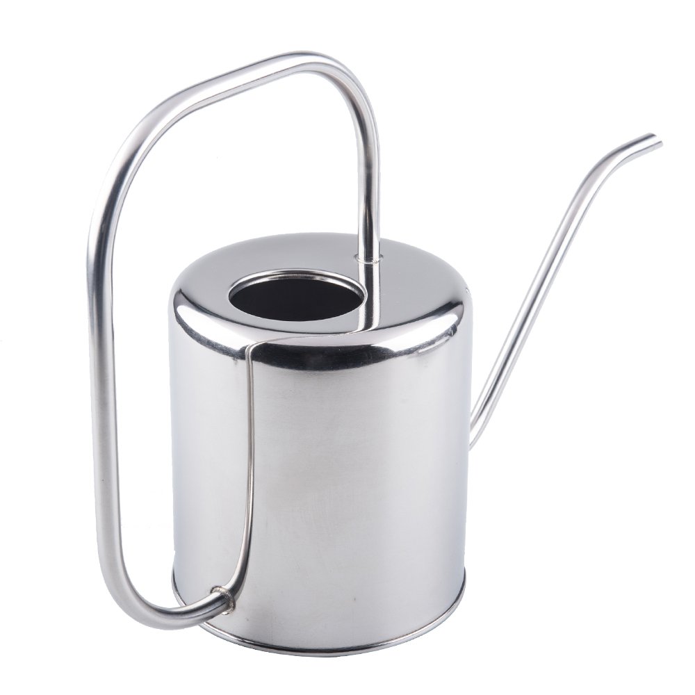 Fasmov 1,5 Liters Edelstahl Gießkanne Metall Blumengießkanne Klein Gartengießkanne mit langem Auslauf für Büro Garten Zimmer Drinnen und Draußen