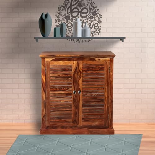 Image of Solid Sheesham Wood Multipurpose Shoe Rack | Cabinet for Living Room | Bedroom | Hall | Entryway | Home Furniture (Honey Finish)