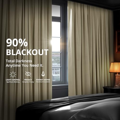 HPD Half Price Drapes Signature Velvet Thermal Blackout Curtains for Living Room 96 Inch Long (1 Panel) Rod Pocket Insulated Blackout Curtains for Bedroom Window Curtains, 50W x 96L, Neutral Ground