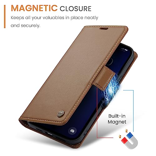 QLTYPRI Wallet Case for iPhone 13 Pro Max, Premium PU Leather Magnetic Flip Folio Case with RFID Blocking Credit Card Slots Kickstand Shockproof Protective Phone Case Cover - Brown by QLTYPRI - Image 5