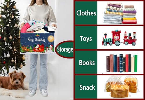 Image of Large Christmas Gifts Empty Baskets Kids Collapsible Holiday Storage Bin with Handle (Deer Santa Claus)