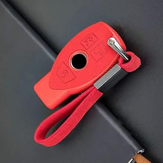 Key Fob Cover, Premium Suede Leather Case, Compatible with M-Benz A B C E R S Class AMG GLS GLA GLK CLA CLS GLC, Red