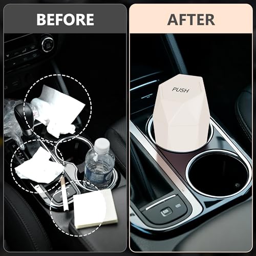 Image of Car Trash Can with Lid - 2-Pack, Interior Accessories for Vehicles, Leakproof Garbage Can with 30 Detachable Trash Bags, Multipurpose Organizers and Storage Solutions for Home and Office (Beige)
