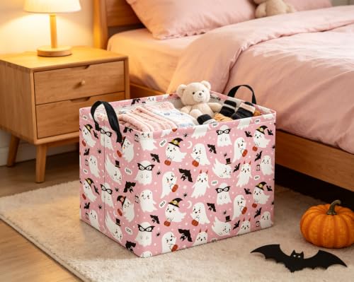 Image of Rectangular Halloween Basket for Boys and Girls Kids Trick or Treat Pumpkin Basket for Halloween Parties Cute Storage Bin Organizer Box Room Decor(Mask Halloween)