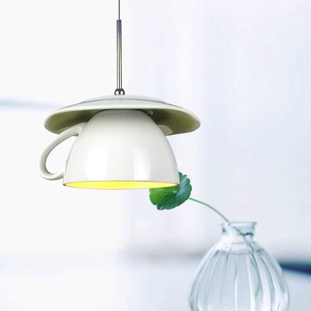 Popertr Ceramic Cup Pendant Light Modern Coffee Cup Suspension Drop Light Bar Dessert Shop Cup Chandelier Restaurant Cafe Decoration Ceiling Hanging Lantern