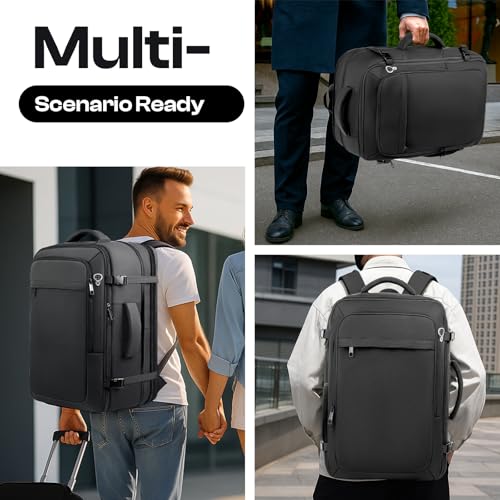 Sirmaeed Carry on Backpack for 1-10 Days Trips, Extra Large 40L-50L Travel Backpack TSA Approved, Expandable Laptop Bagpack, Water Resistant Bag Compatible with 17.3 inch Laptops, Black by Sirmaeed - Used condition - Image 7