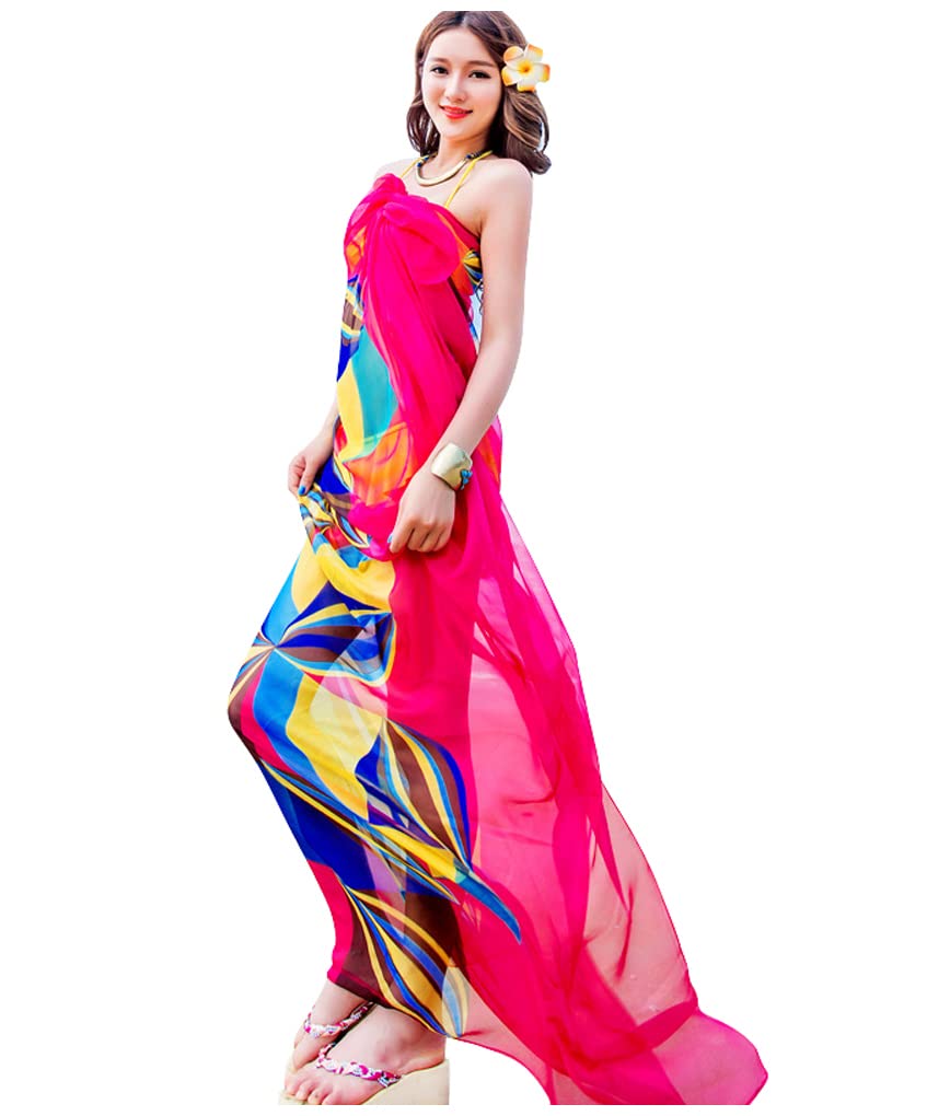 GERINLY Chiffon Thin Sarong Wrap: Geometrical Design Plus Size Beach Cover Up for Swimsuit Vacation Outfit Lightweight
