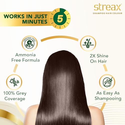 Image of Streax Shampoo Hair Colour, 60 ml - Dark Brown, Easy DIY- Squeeze Pack