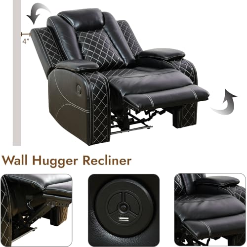 Image of Power Breathing Leather Reclining Sofa, Power Recliner Sectional Sofa with Reading lamp /LED Light, Sectional Reclining Loveseat Couch with Hide-Away Storage for Living Room