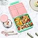 Bento Lunch Box Set for Kids with 8oz Soup Thermo, Leak-Proof Lunch Containers with 4 Compartment, Thermo Hot Insulated Food Jar and Foldable Fork Spoon, for Kids to School (pale pink)
