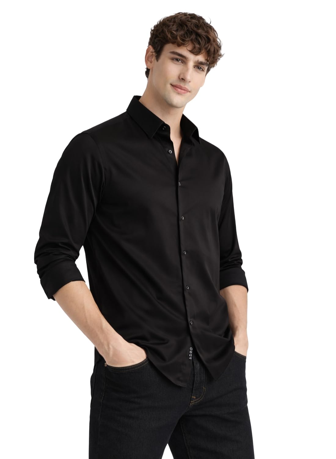 ADRO Camicia da uomo slim fit, a maniche lunghe, elasticizzata, con bottoni, resistente alle pieghe, in cotone, stile moderno e casual