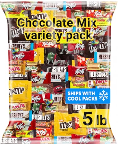 Chocolate Assorted Bulk Candy Variety Pack 5lb - Mini Chocolate Bars, Milk & Dark Chocolate Mix...