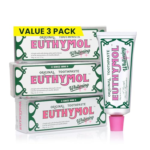 EUTHYMOL Whitening Toothpaste (3.7fl oz*3, Pack of 3) - Stain Removal in 2 Weeks, Long-Lasting Freshness for Sensitive Gum & Teeth. Bad Breath, Cavity Prevention. Recyclable Aluminum Tube