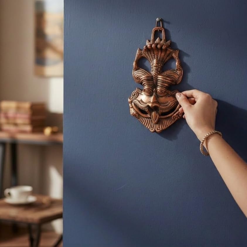 Image of KridayKraft Metal Nazar Battu with Naag Ganesha for Evil Eye Protection and Nazar Suraksha, Suraksha Kawach Mask for Home, Office Wall & Door Hanging Decor, Vastu Showpiece (Copper)
