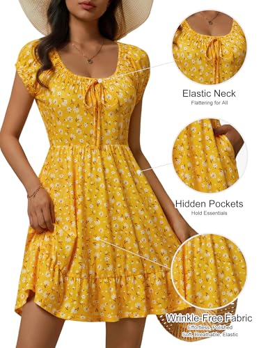 Image of HUHOT Teen Petite Women Floral Short Summer Mini Dresses with Pockets Cute Milkmaid Sundress 2026