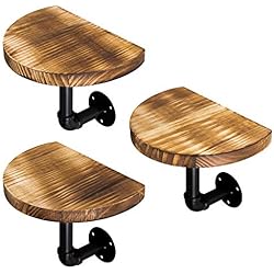 Estanterias Cocina Vintage Navaris Set de 3x balda de madera - Estanterías flotantes de pared para adornos - Repisas modernas para cocina dormitorio baño - Marrón envejecido