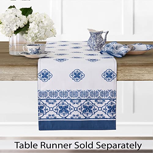 Newbridge Rectangle Fabric Tablecloth, 52 x 70 Inch, Mykonos Blue Mediterranean, Indoor Outdoor Stain Resistant No-Iron Table Cloth, Blue Tile Border - Image 6