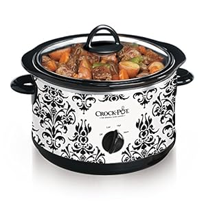 Crock pot 45 quart manual slow cooker damask pattern white  urban country home decor