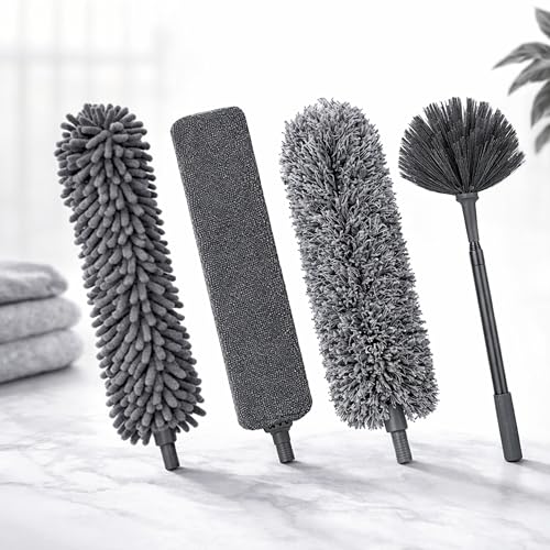 Image of 5-in-1 Extendable Microfiber Duster - Telescopic 100-inch Cleaning Kit with Four Flexible Dusting Heads - Soft, Washable Home Care Brush for Fans, Blinds & High Ceilings