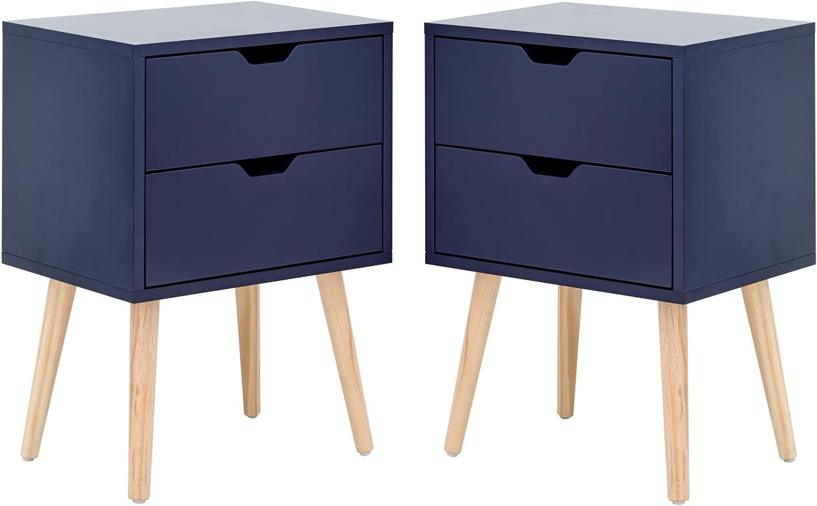 GFW Pair of Nyborg Scandinavian Style 2 Drawer Bedside Cabinet with Pine Wooden Legs, Wood, Nightshadow Blue, 40 x 56 x 30