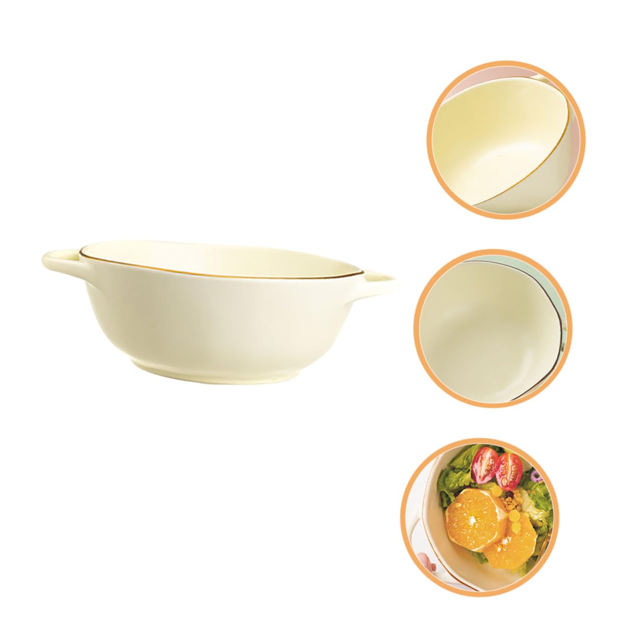 Mipcase Cuenco Resistente al Calor Óxido Beige de Cerámica de 1200ml Doble Asa Adecuado para Ensaladas y Uso Diario en Lavavajillas