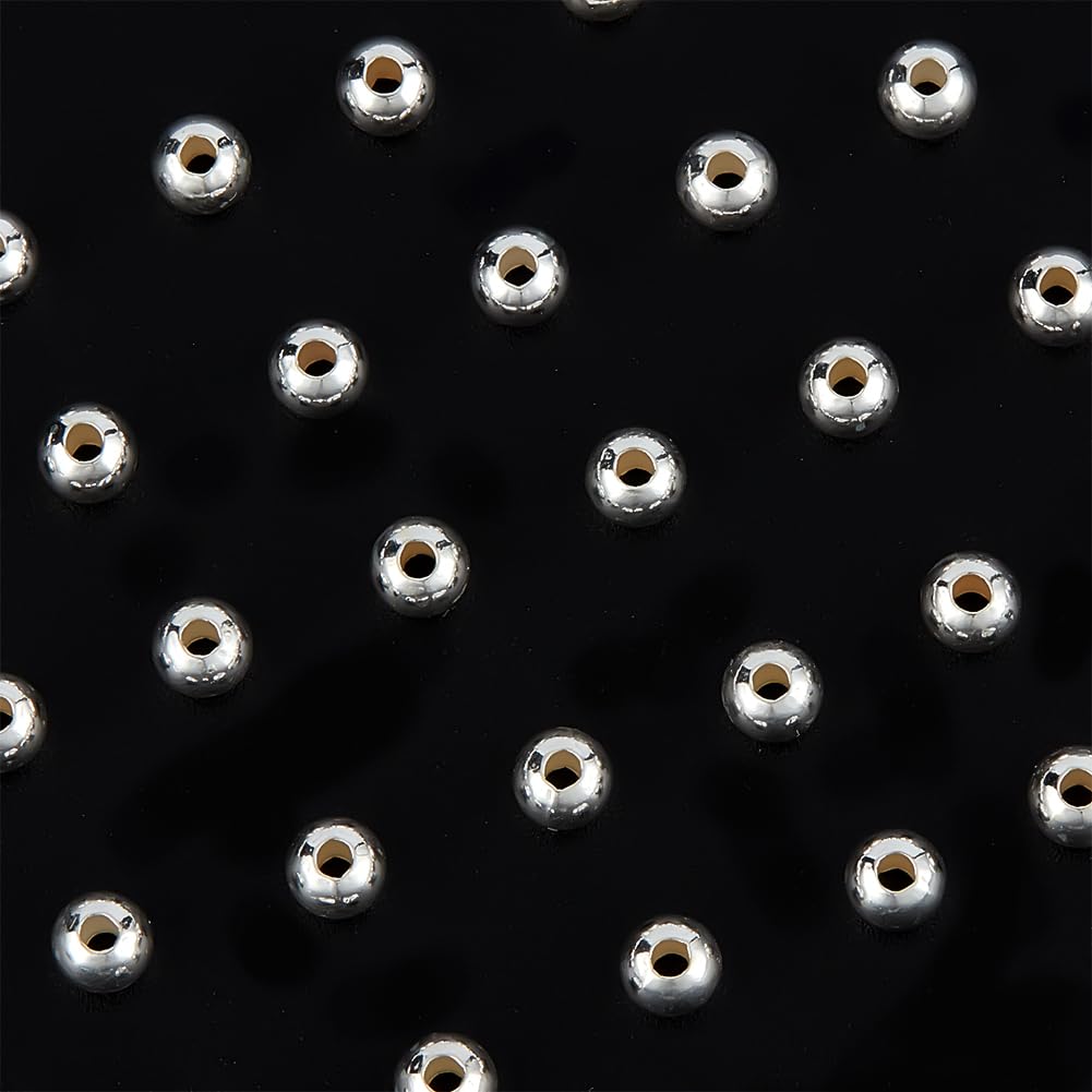 Beebeecraft 1 Box 40Pcs Round Spacer Beads Sterling Silver 4mm Round Smooth Loose Balls Beads for DIY Craft Bracelet Necklace Jewellery Making Supplies - Image 4
