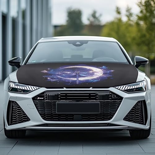 Image of Car Hood Cover,Universal Car Hood Cover Protector Suitable Most Automotive Sedans Trucks Pickup Sports Cars,Car Accessories Dragonfly Moon Print