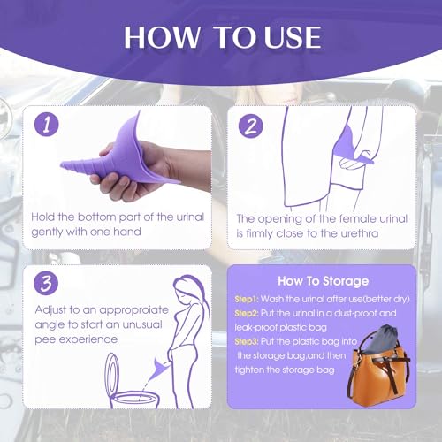 Travel Female Urination Device – 2 Pack Reusable Silicone Portable Lady Urinal Pee Funnel Pee Urine Cups Standing Up Camping Outdoor Drawstring Discreet Carry Bag