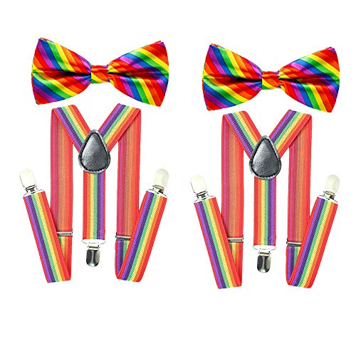 cholinchin Regenbogen Hosenträger Bunt Fliege Set Männer Hosenträger Clip auf Y Form verstellbare Elastisch Herren Hosenträger Gay Pride Homosexuell Hochzeit Party Supply