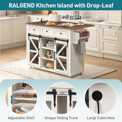 Kitchen-Island-with-Storage-Kitchen-Cart-with-Charging-Station-Rolling-Kitchen-Island-Table-with-Drop-Leaf-3-Drawers-Barn-Doors-Towel-Rack-and-Spice-Rack-White-and-Walnut Kitchen Island with Storage Kitchen Cart with Charging Station Rolling Kitchen Island Table with Drop Leaf 3 Drawers Barn Doors Towel Rack and Spice Rack White and Walnut