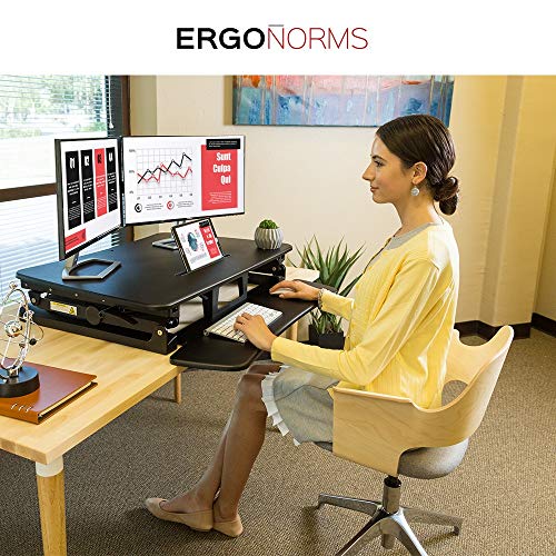 Image of Ergonorms Professional Sit and Stand Workstation Height Adjustable Engineered Wood and Powder Coated Metal Finish Table Desk, Black