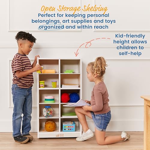 Image of ECR4Kids 10 Cubby Mobile Tray Storage Cabinet, 5x2, Classroom Furniture, White Wash