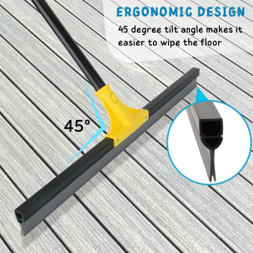 Floor Squeegee for Concrete and Tile Cleaning, 24'' Rubber Wiper Broom, Large Heavy Duty Water Scraper with 60'' Long Handle for Garage, Deck, Bathroom, Shower Glass, Window - Image 6