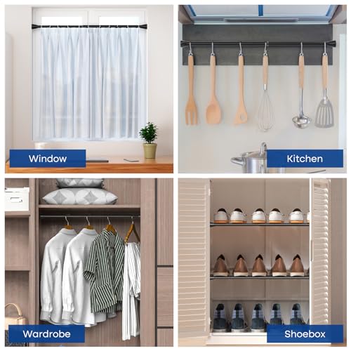 Image of Black Tension rod 16 to 26 Inch Spring Curtain Rods No Drilling Small Rods Adjustable Tension Curtain Rod Expandable Pressure Spring Rod for Doorway,Kitchen