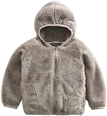 DDAPJ pyju Sale Items Clearance Prime for Women Toddler Baby Winter Jacket Fuzzy Fleece Zip Up Hoodie Coat Solid Faux Fur Sherpa Warm Outerwear for Girls Boys Gray