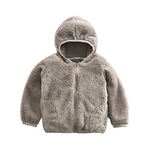 Ddapj Pyju Sale Items Clearance Prime For Women Toddler Baby Winter Jacket Fuzzy Fleece Zip Up Hoodie Coat Solid Faux Fur Sherpa Warm Outerwear For Girls Boys Gray #TOP29