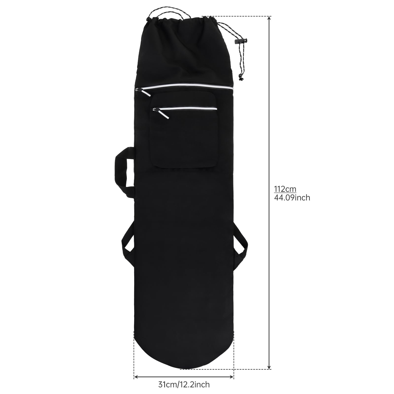 Sac de skateboard surdimensionné avec cordon de serrage réglable, sac à dos de skateboard de 101,6 cm, tissu Oxford avec fermeture éclair lumineuse, bretelles rembourrées réglables et poches