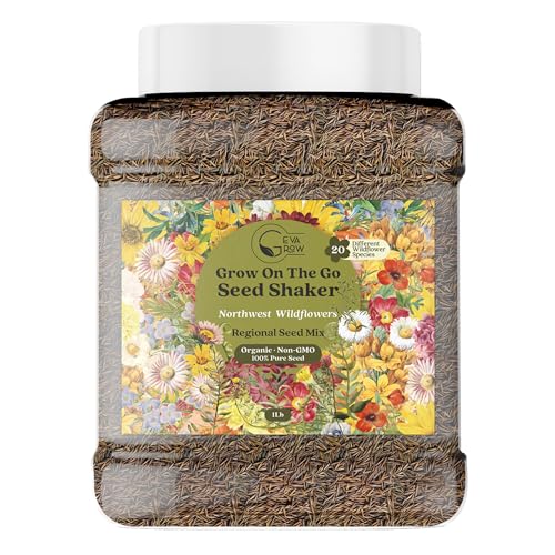 Geva Grow Northwest Wildflower Seeds Regional Mix - Organic, Non-GMO - 100% Pure Seed - 20 Different Wildflowers Seeds of Annual and Perennial, 1 LB Tub